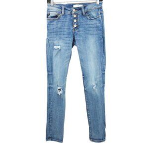 Kancan Button Fly Jeans Womens Size 1/24 Distressed Ripped Denim Low Rise
